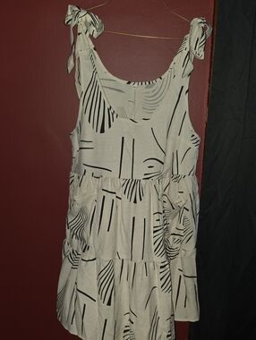 Tie-Shoulder Tiered Sundress in Cream with Black Print NWOT